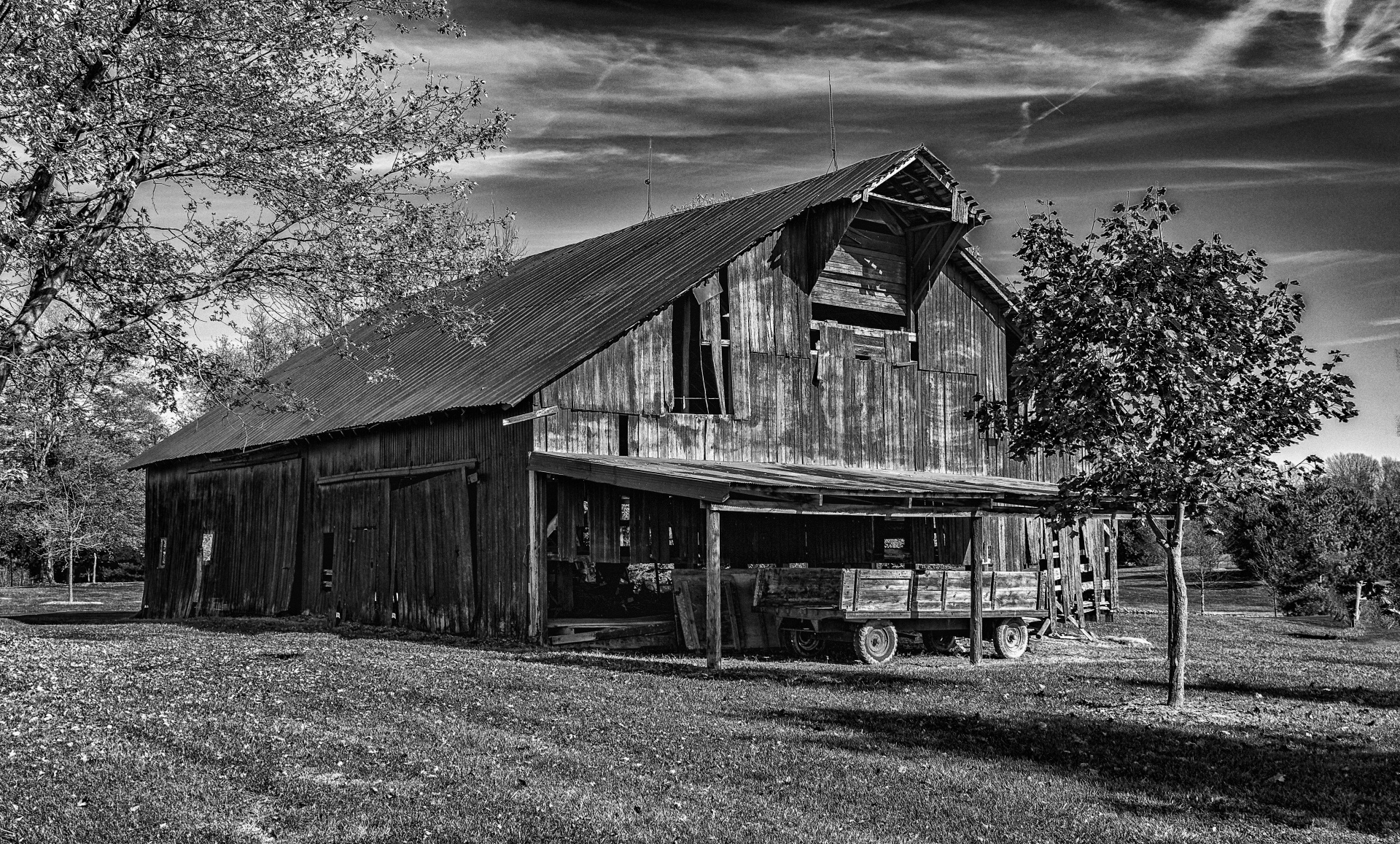 barn black white rural free photo