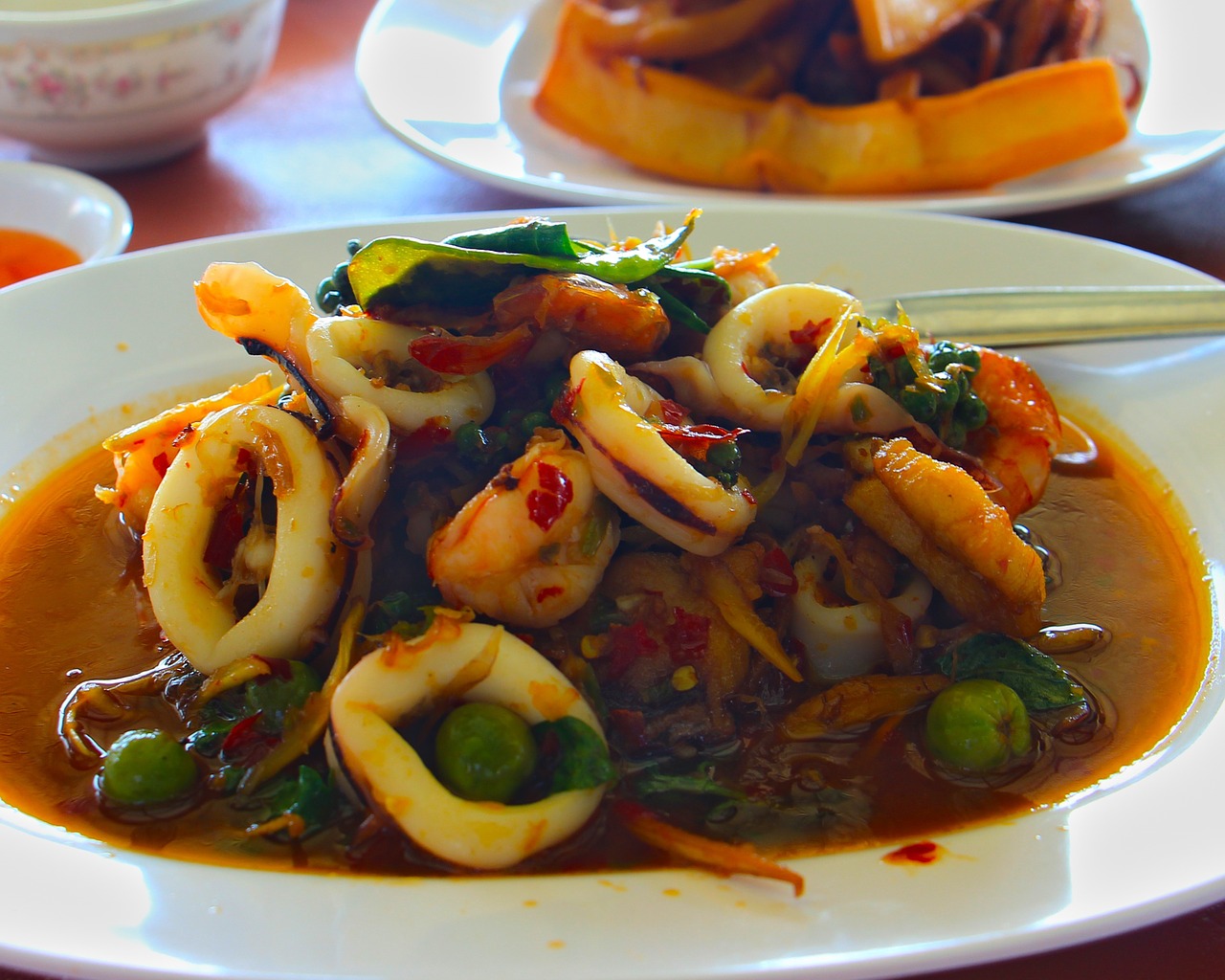 basil fried squid puff food free photo