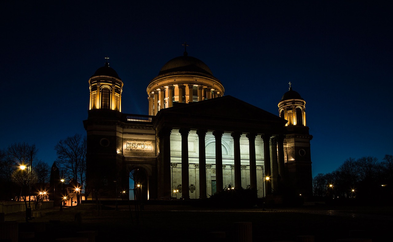 basilica esztergom at night free photo