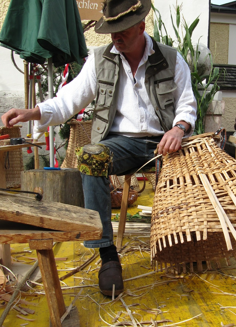 basket weavers man wicker basket free photo