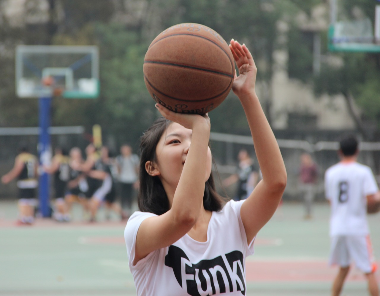basketball girls shoot a basket free photo
