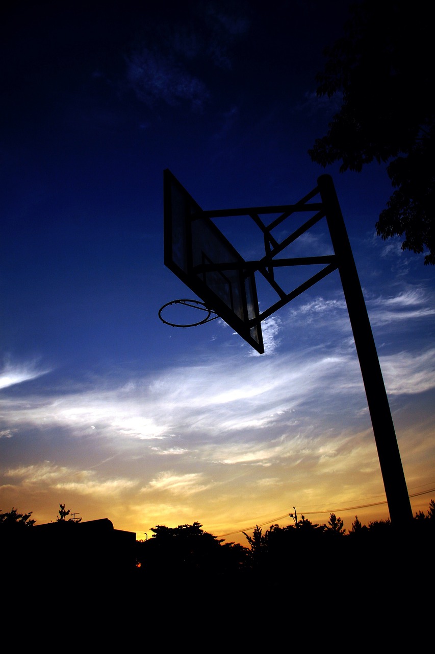 basketball hoop basketball in the evening free photo