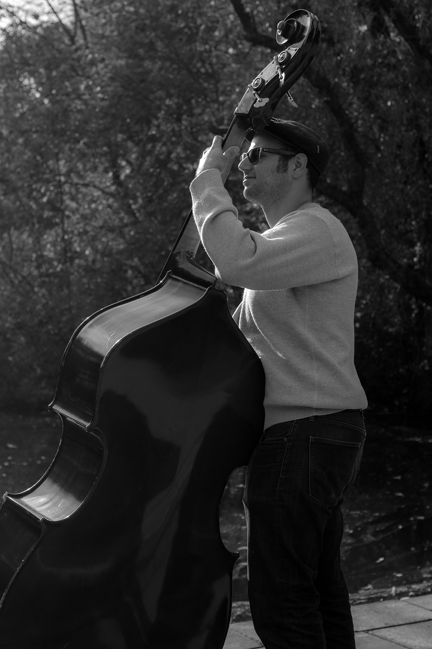 bass player musical instrument black and white free photo