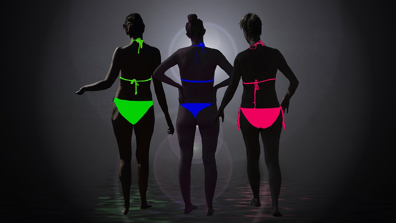 bathing mermaids  bikini  neon colors free photo