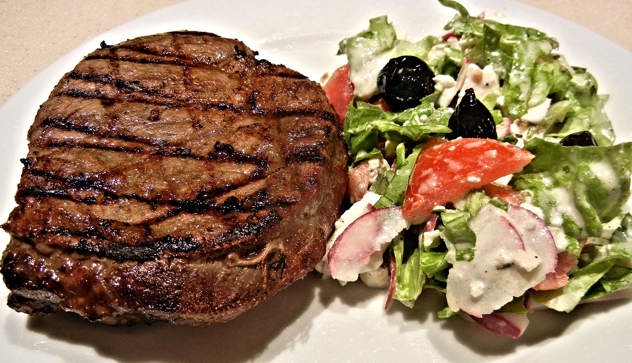 bbq steak rib eye salad free photo