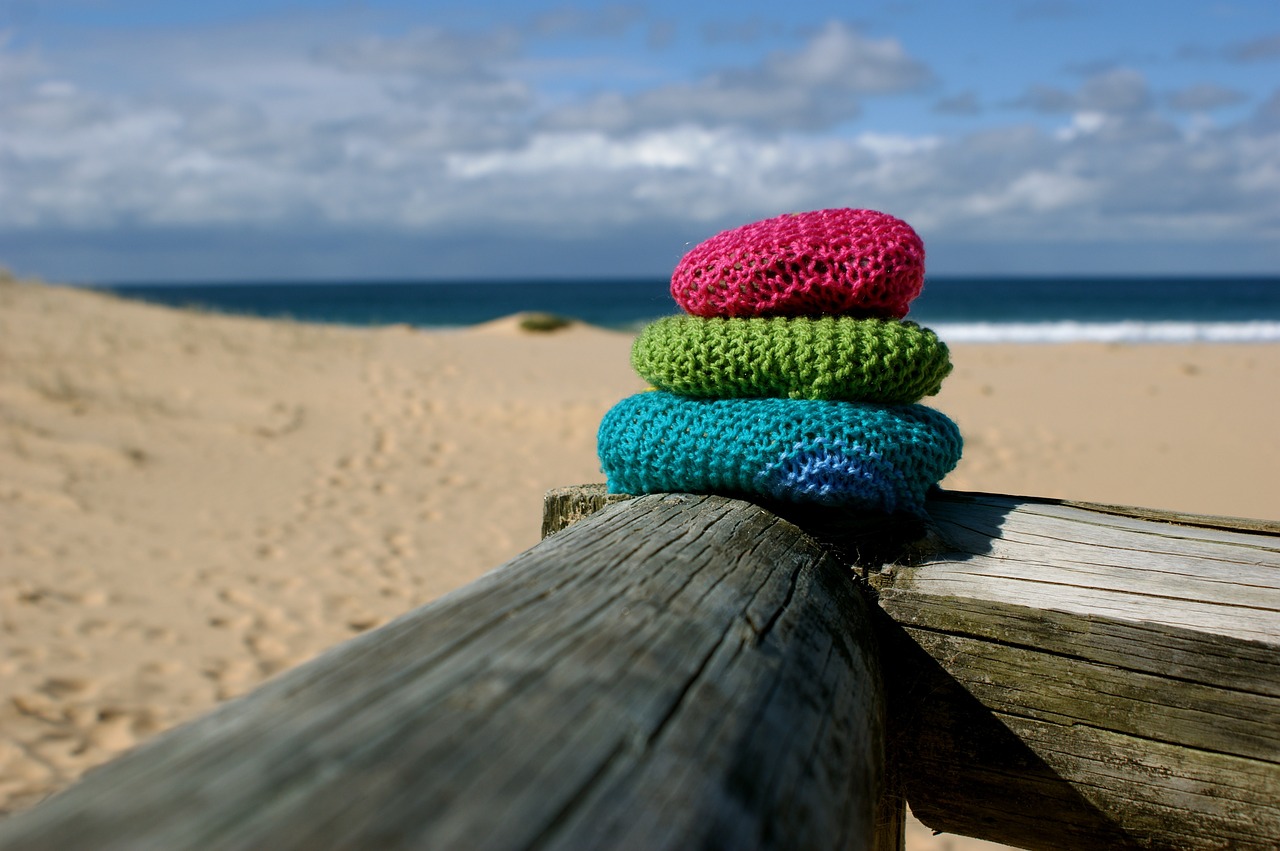 beach yarn bomb colorful free photo