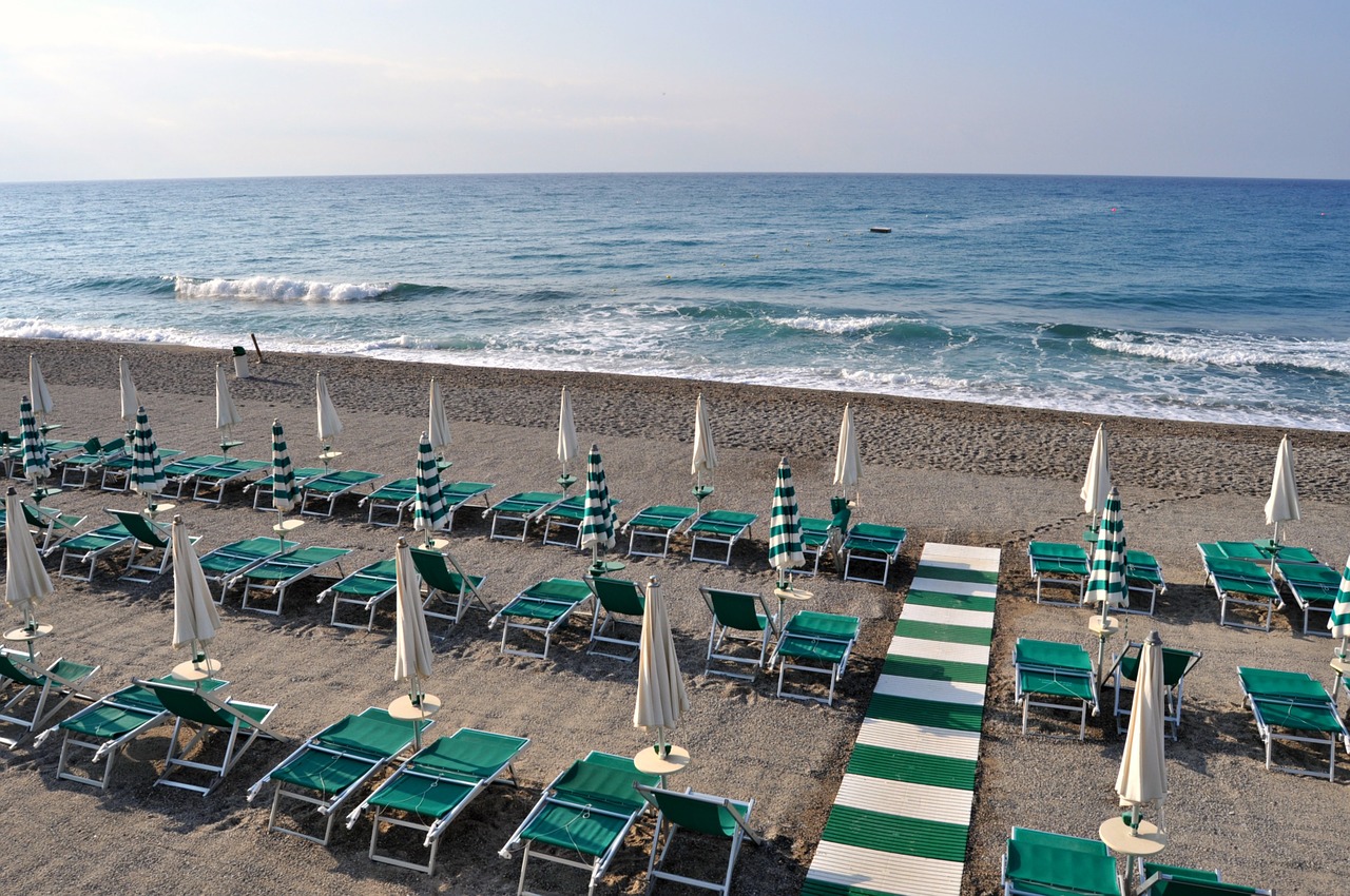 beach sunbeds sand free photo