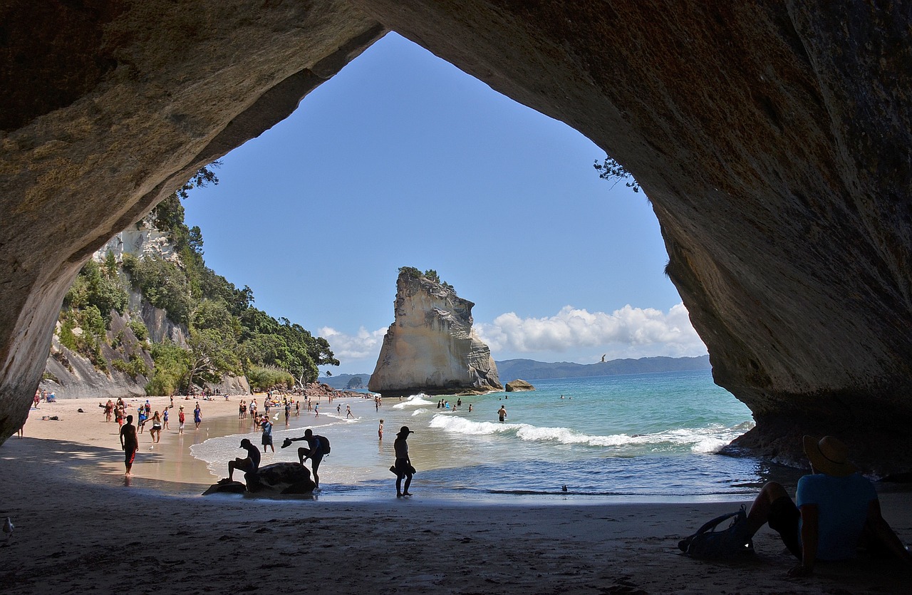 beach new zealand cathedral cove free photo