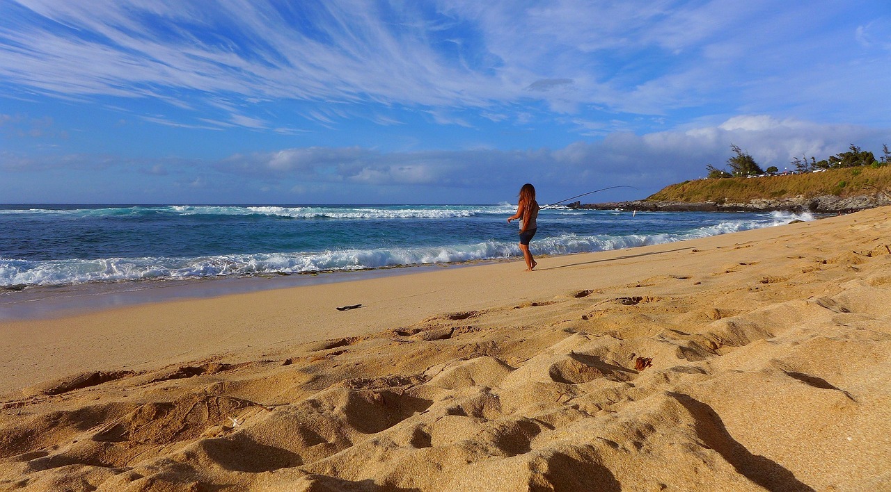 beach woman fishing free photo