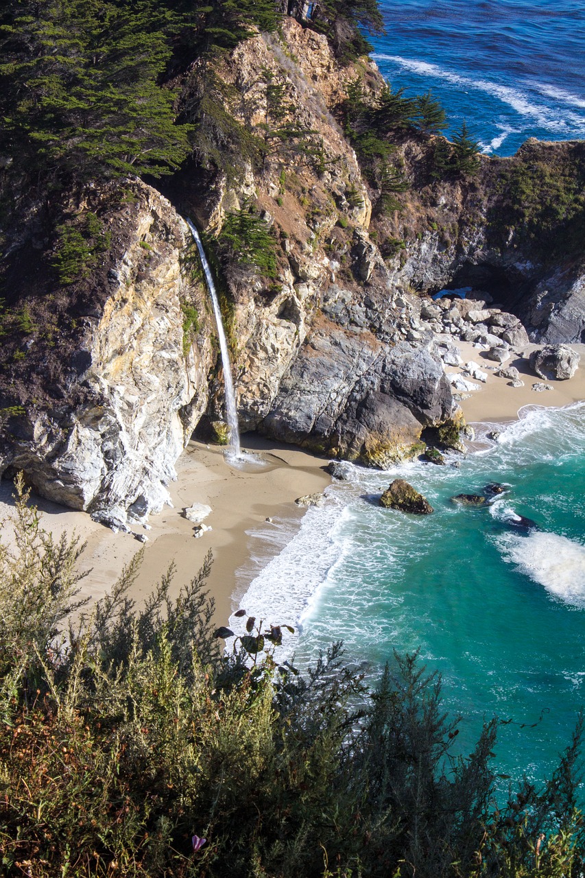 beach waterfall coastal free photo