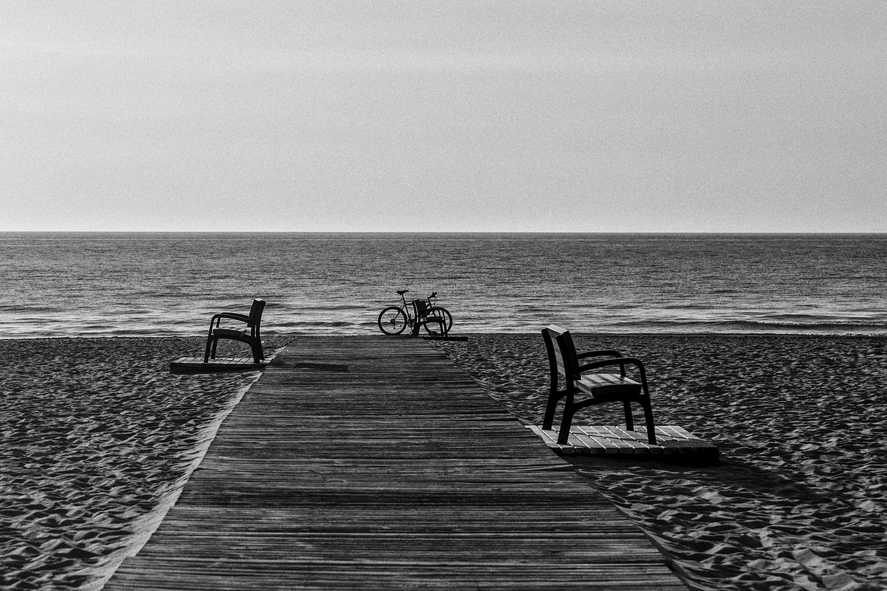 beach benches bicycle free photo