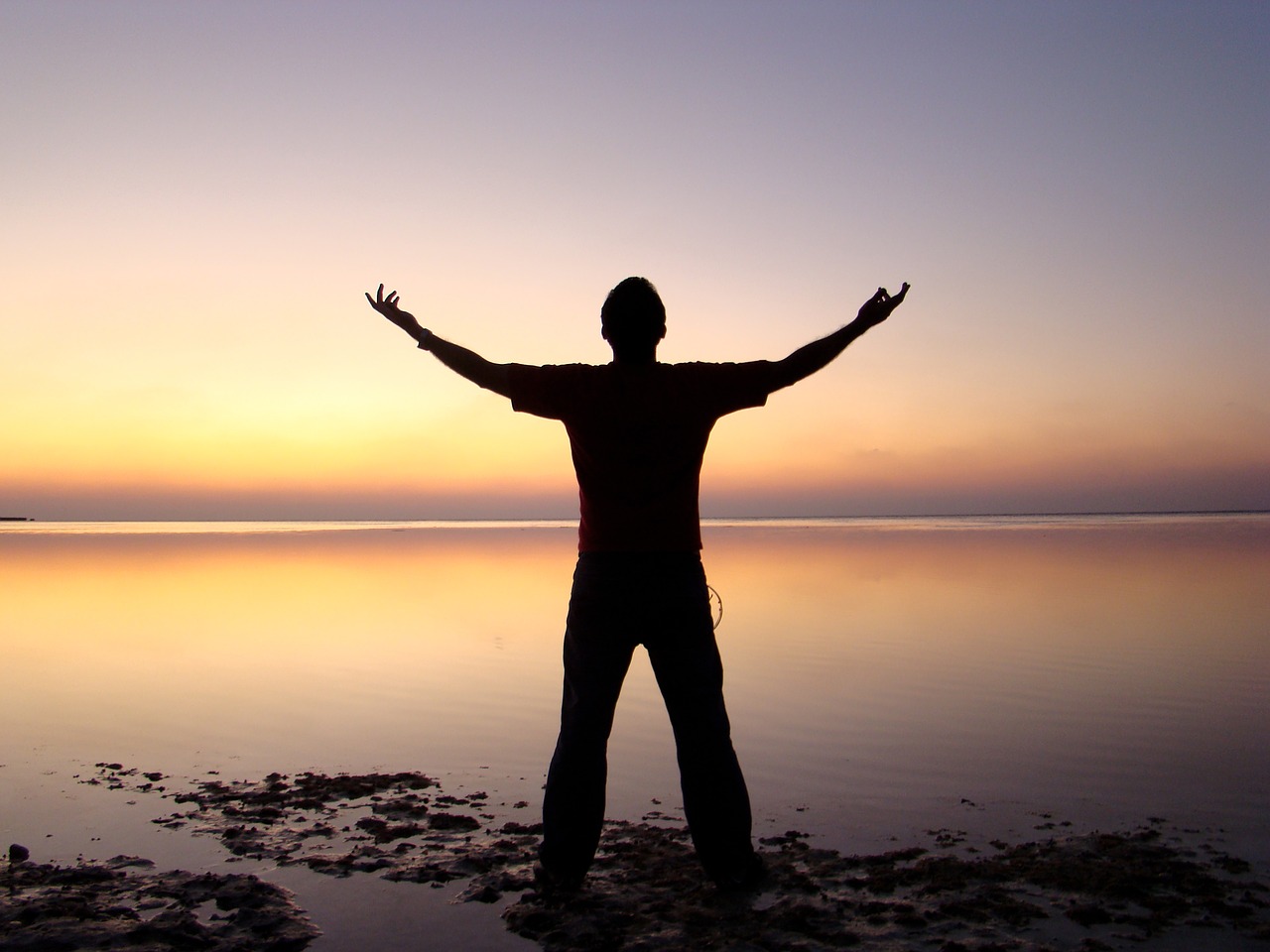 beach horizon man free photo