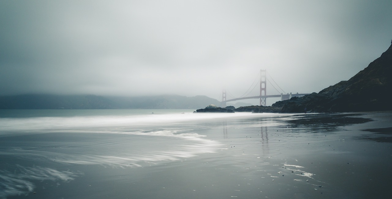 beach bridge fog free photo