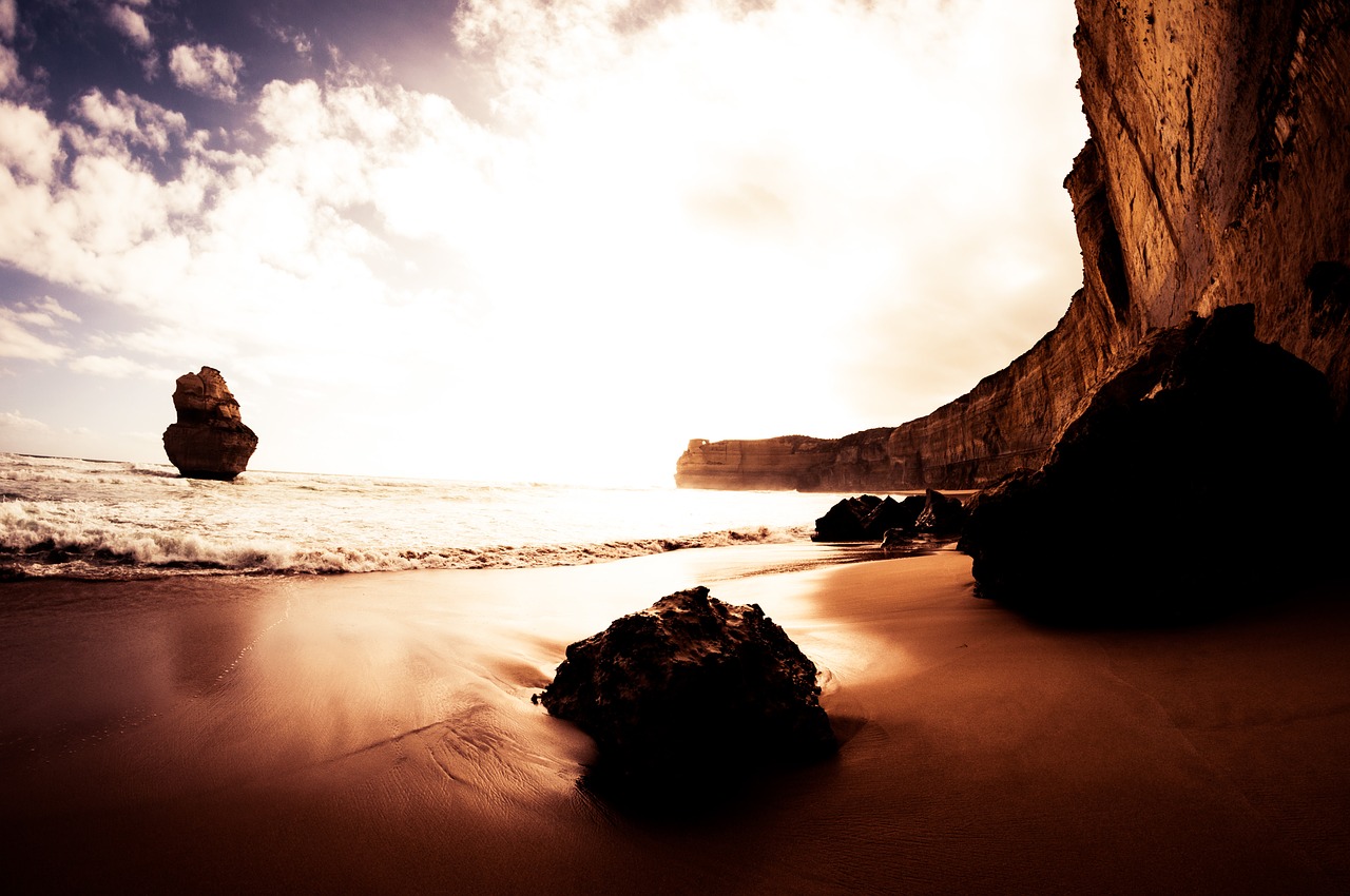 beach boulder dawn free photo