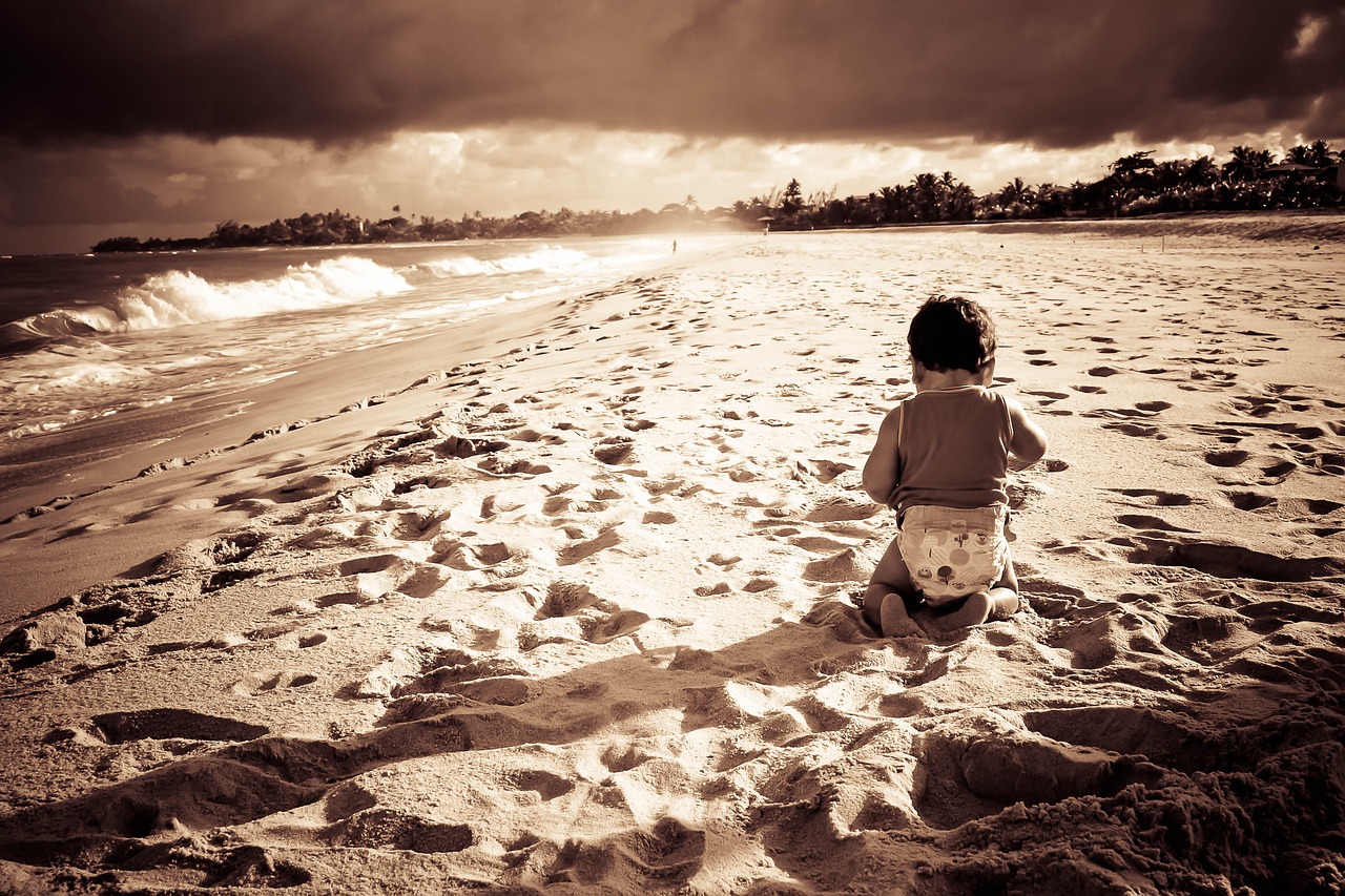 beach sunset children free photo