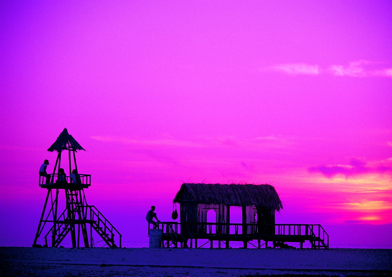 beach sunset lifeguard tower free photo