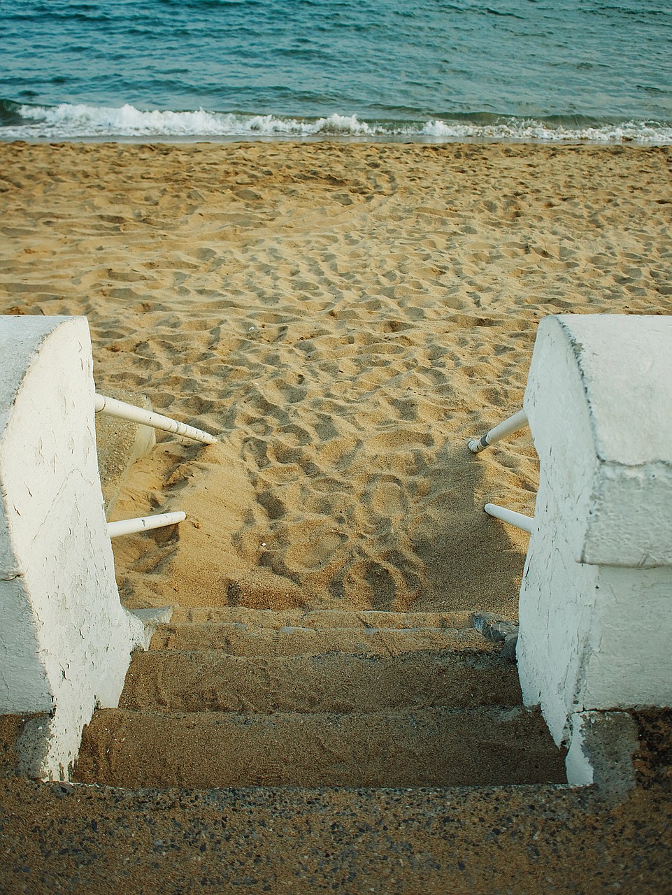 beach staircase sea free photo