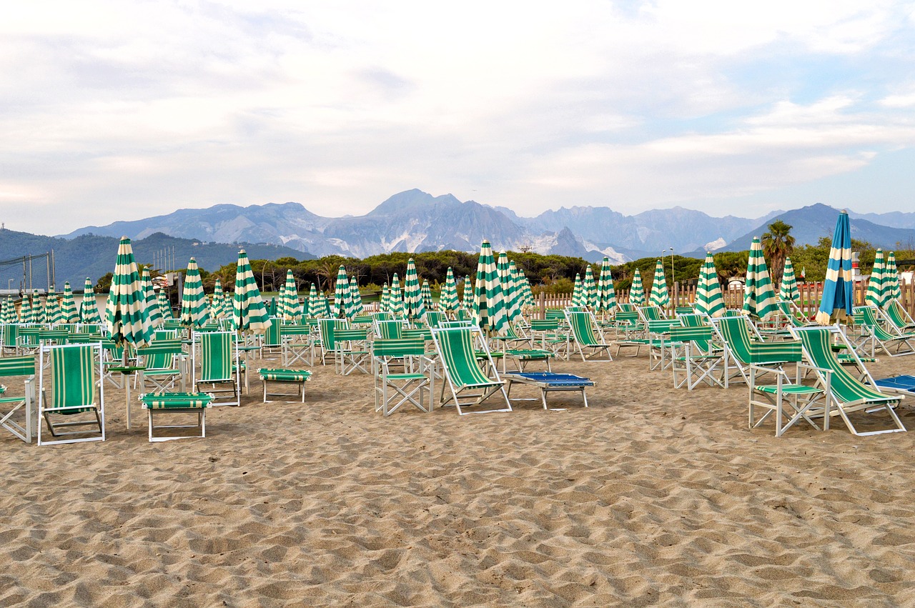 beach umbrellas chairs free photo