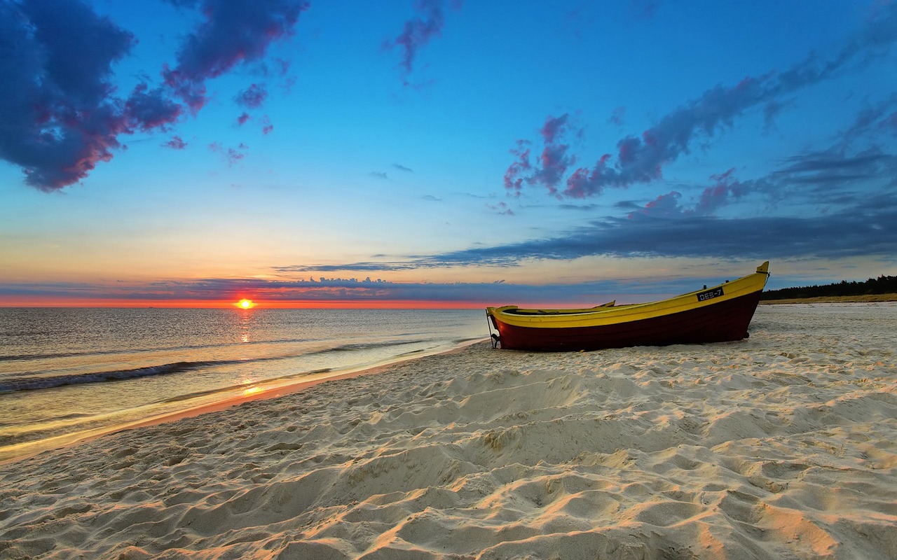 beach sunset boat free photo