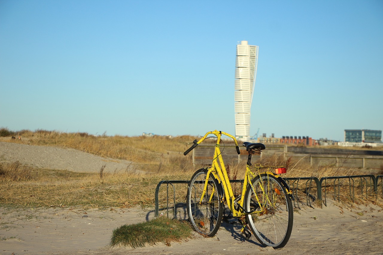 beach yellow cycle free photo