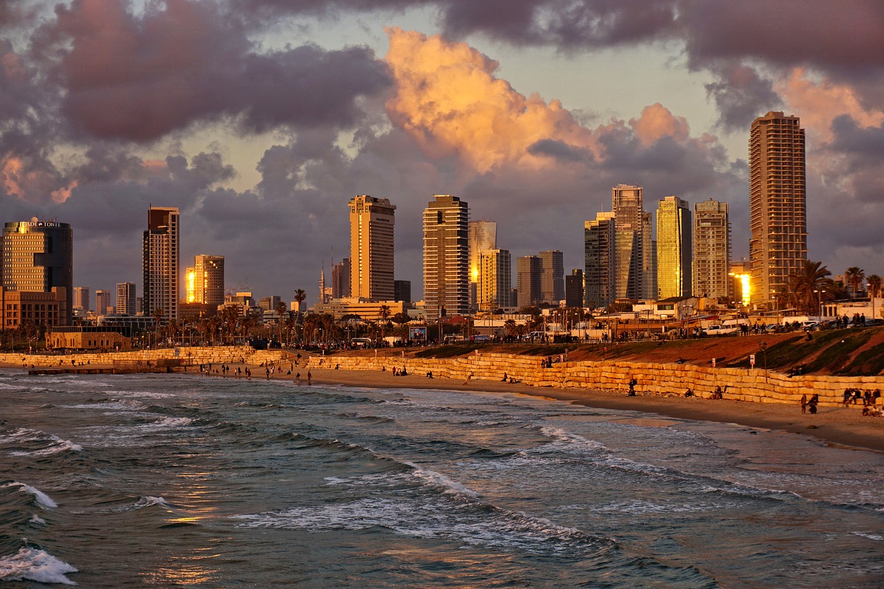 beach tel aviv sunset free photo