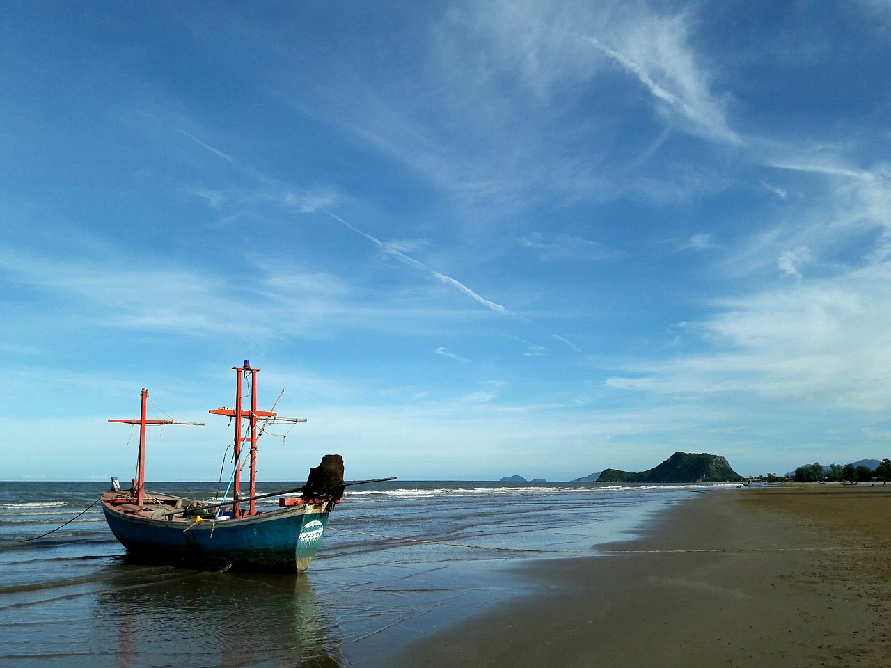 beach  pak nam pran  ship free photo