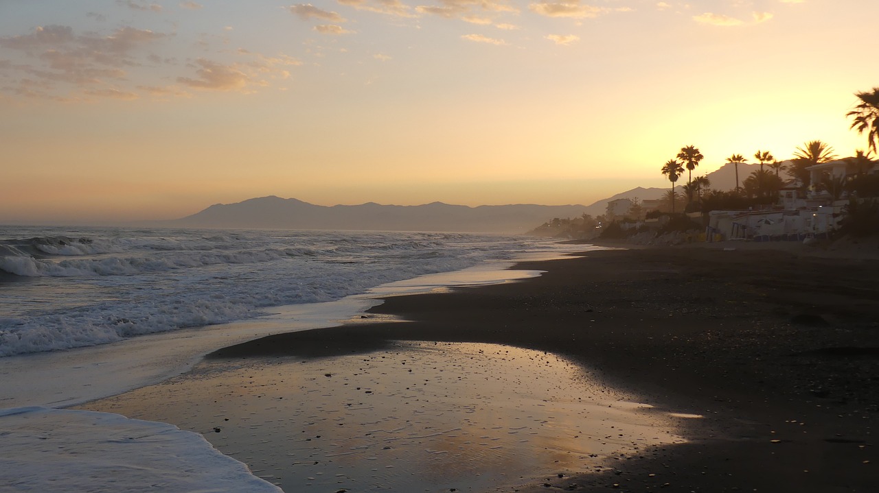 beach  sunset  waves free photo