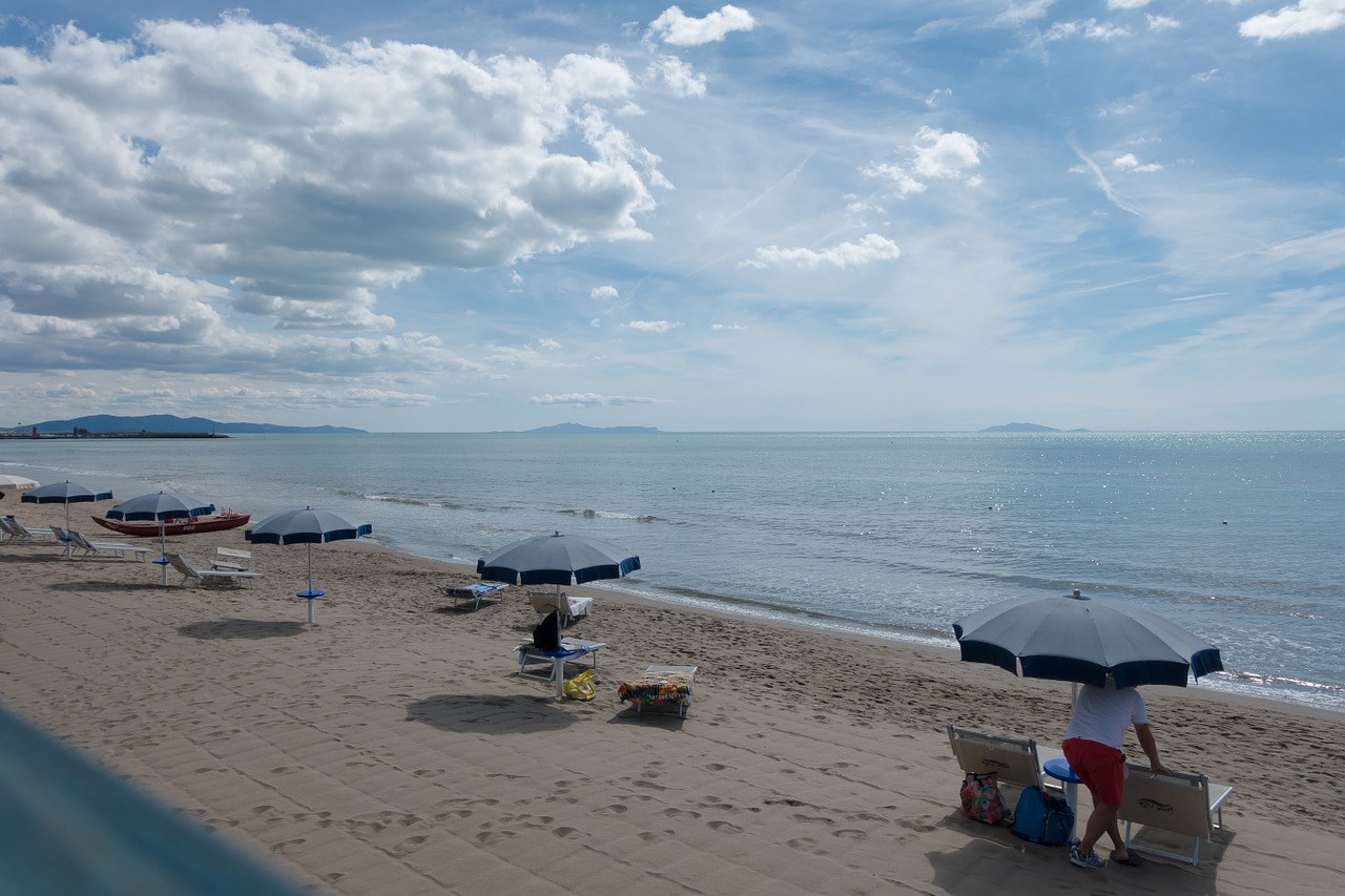 beach sea parasols free photo