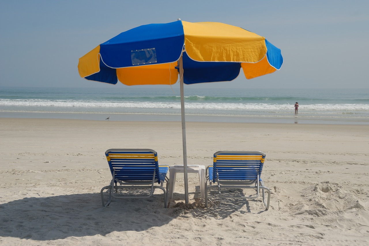 beach chairs umbrella beach free photo