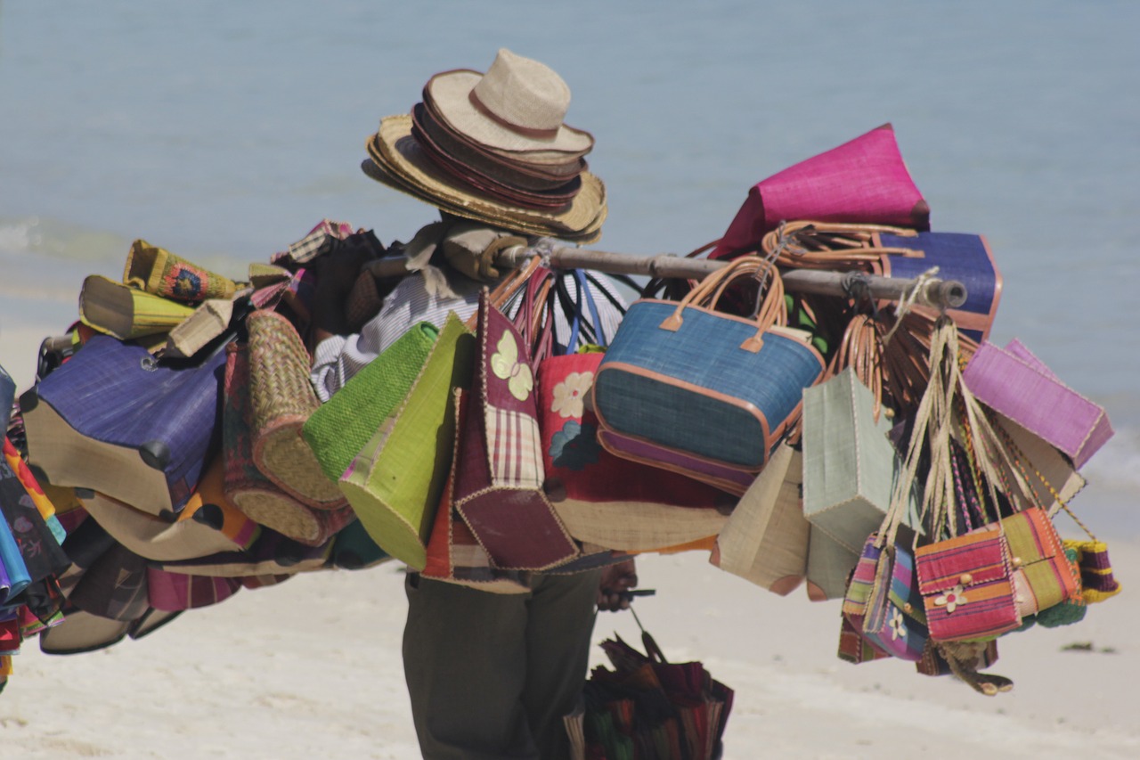 beach seller bags colourful free photo