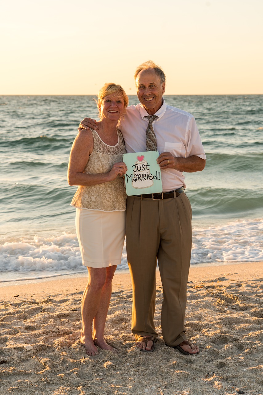 beach wedding happy couple sunset free photo