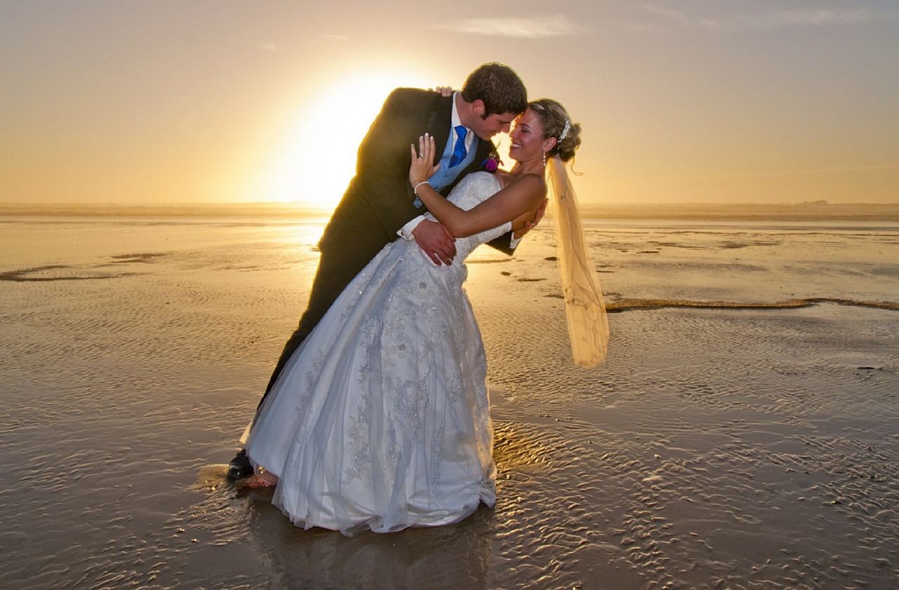beach wedding bride groom free photo
