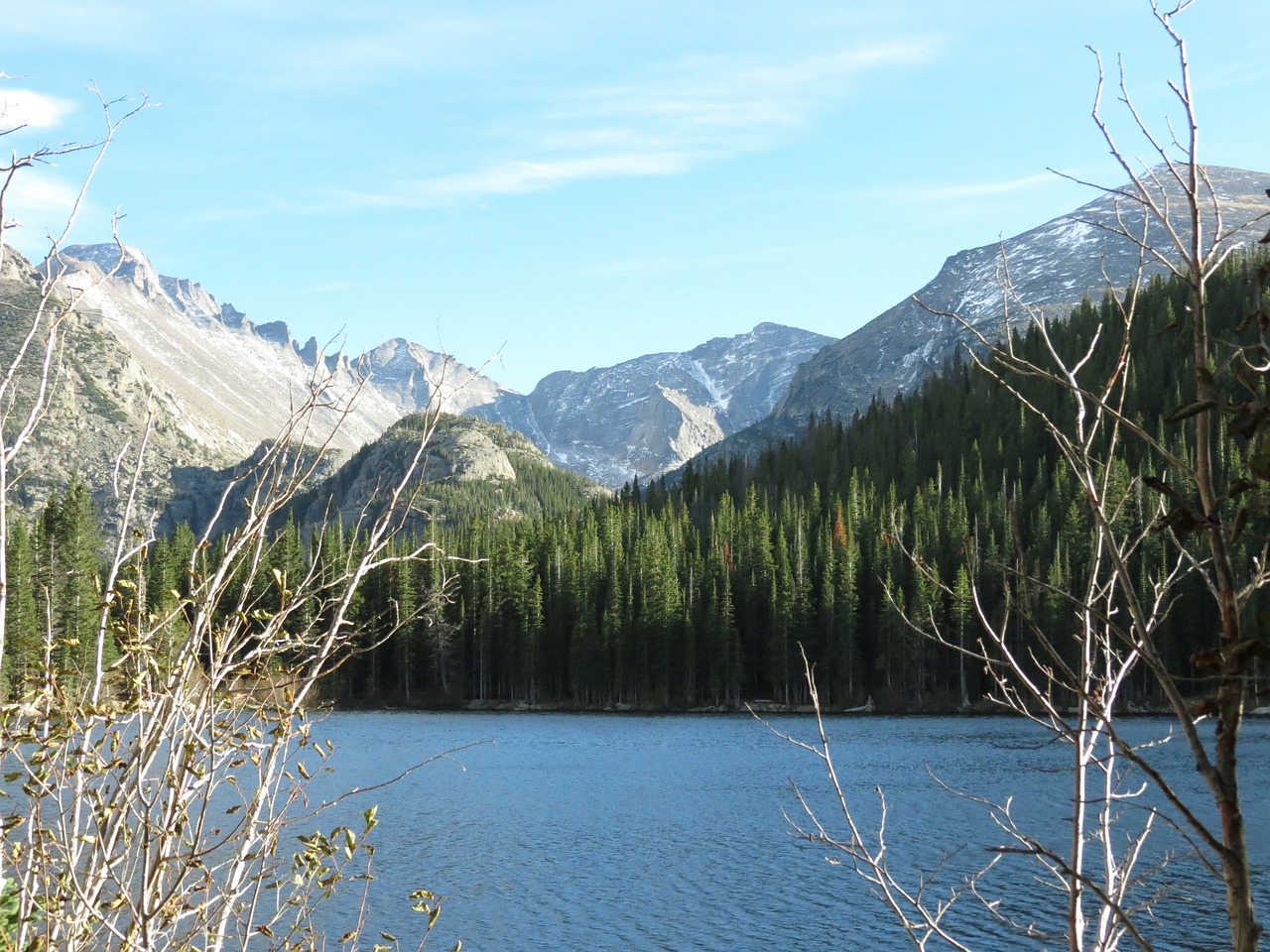 bear lake snow capped mountain blue sky free photo