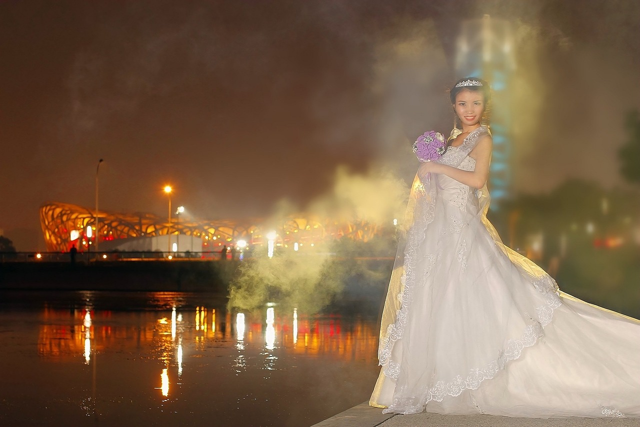 beautiful wedding dresses night view free photo