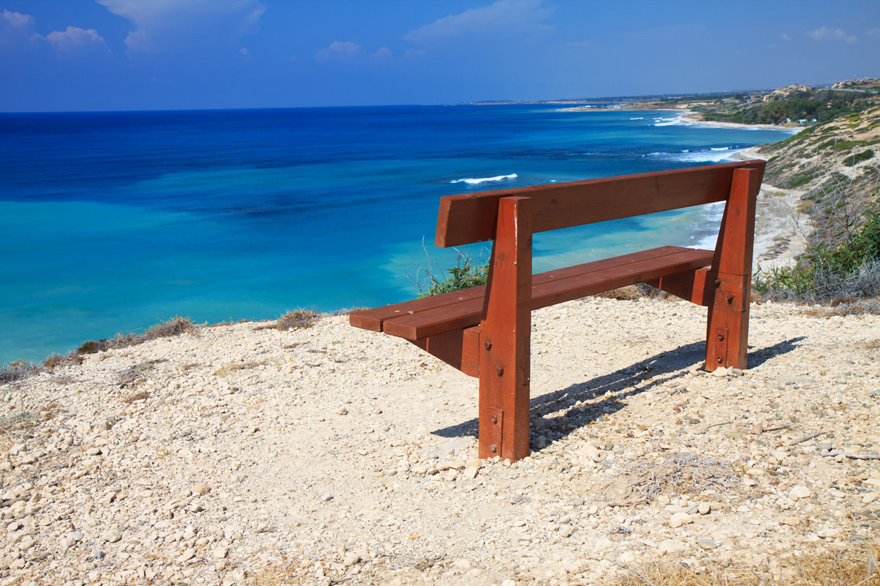 bench blue coast free photo