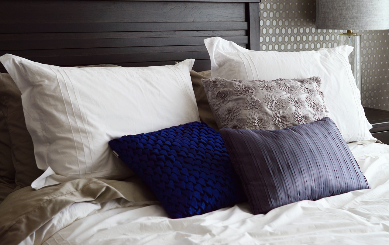 bed pillows headboard free photo
