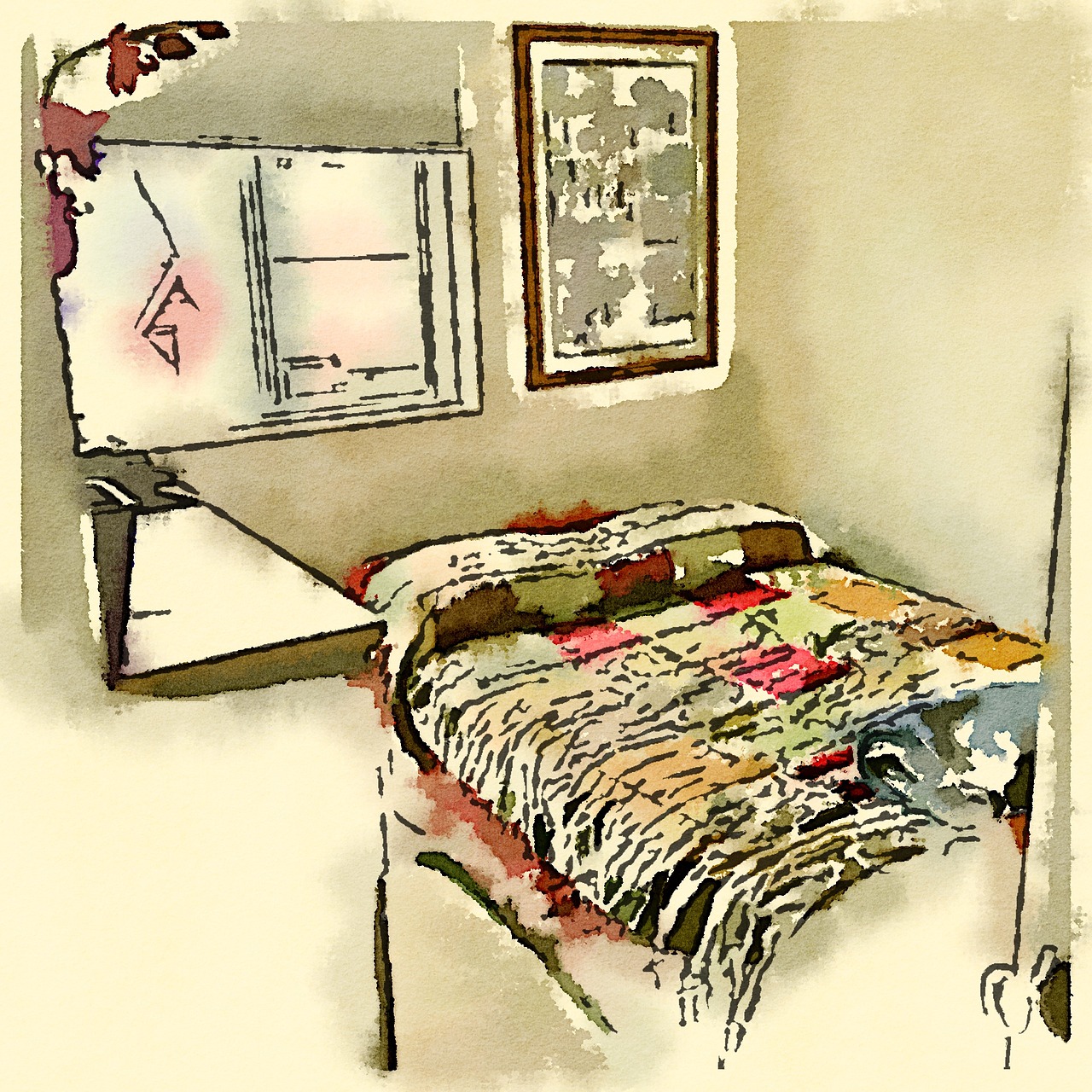 bedroom watercolor drawing free photo