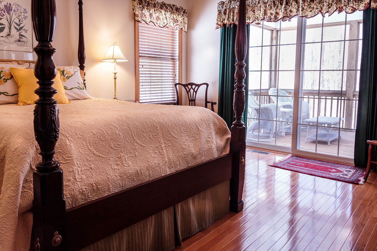 bedroom bed hardwood floor free photo