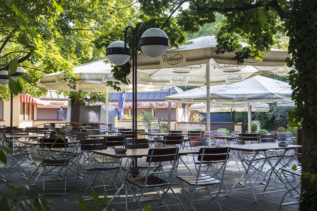 beer garden radeberger dining tables free photo