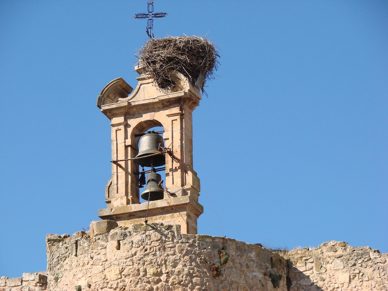 bell tower stork nest old free photo