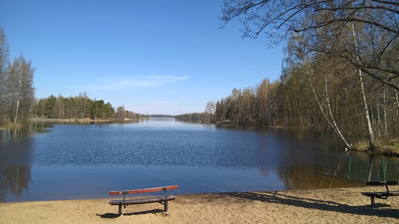 bench lake spring free photo