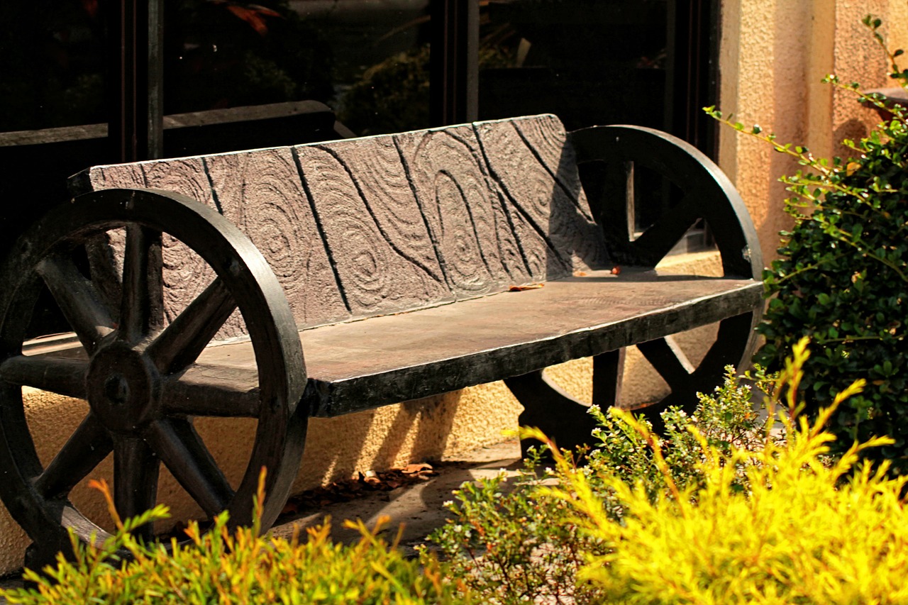bench wooden wheels free photo