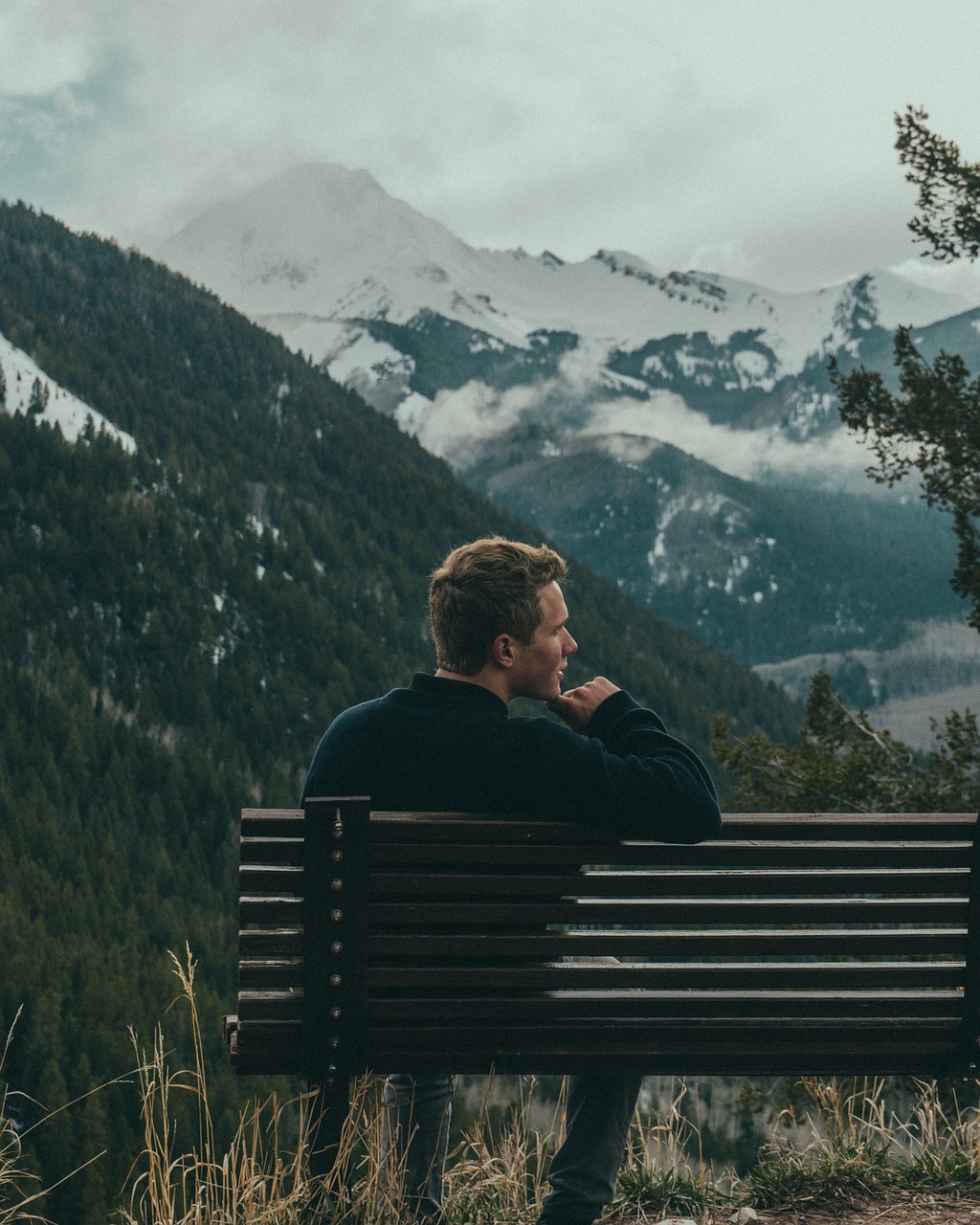 bench man mountains free photo