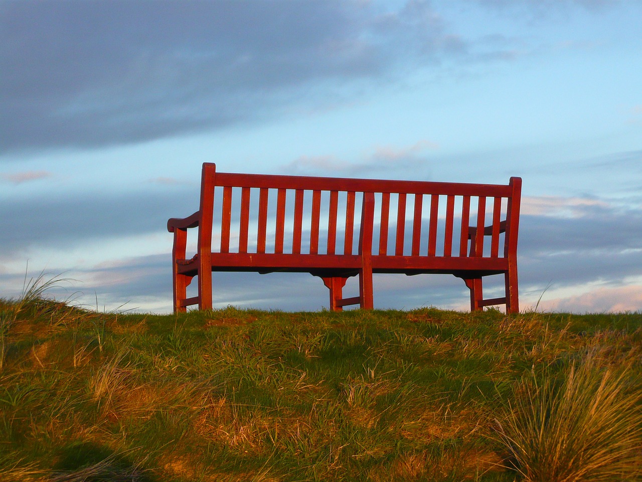 bench red sky free photo