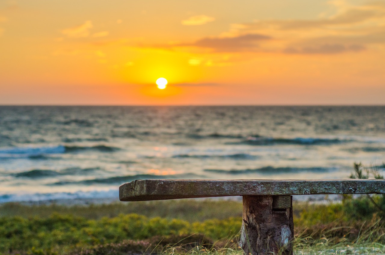 bench sky water free photo