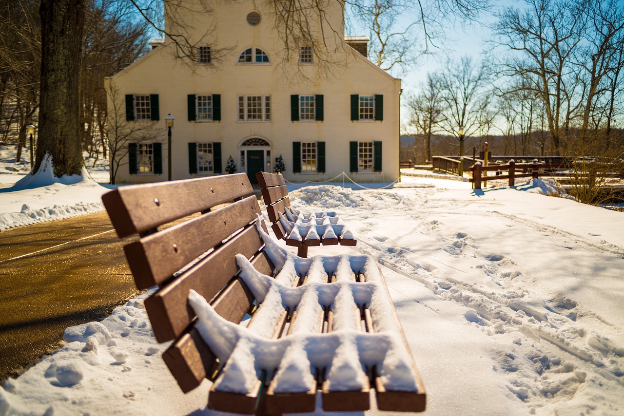 bench snow outdoor free photo