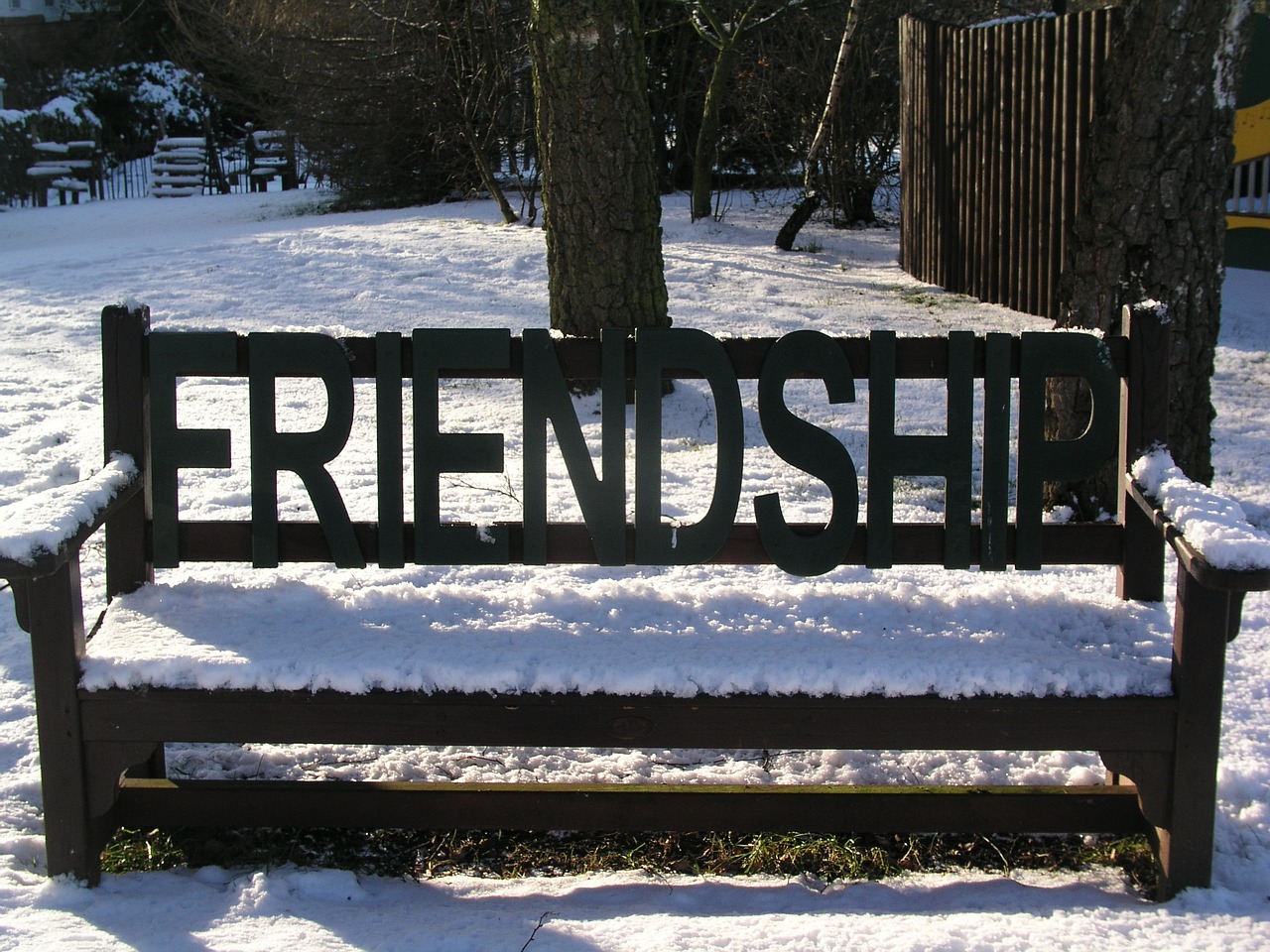 bench freindship snow free photo