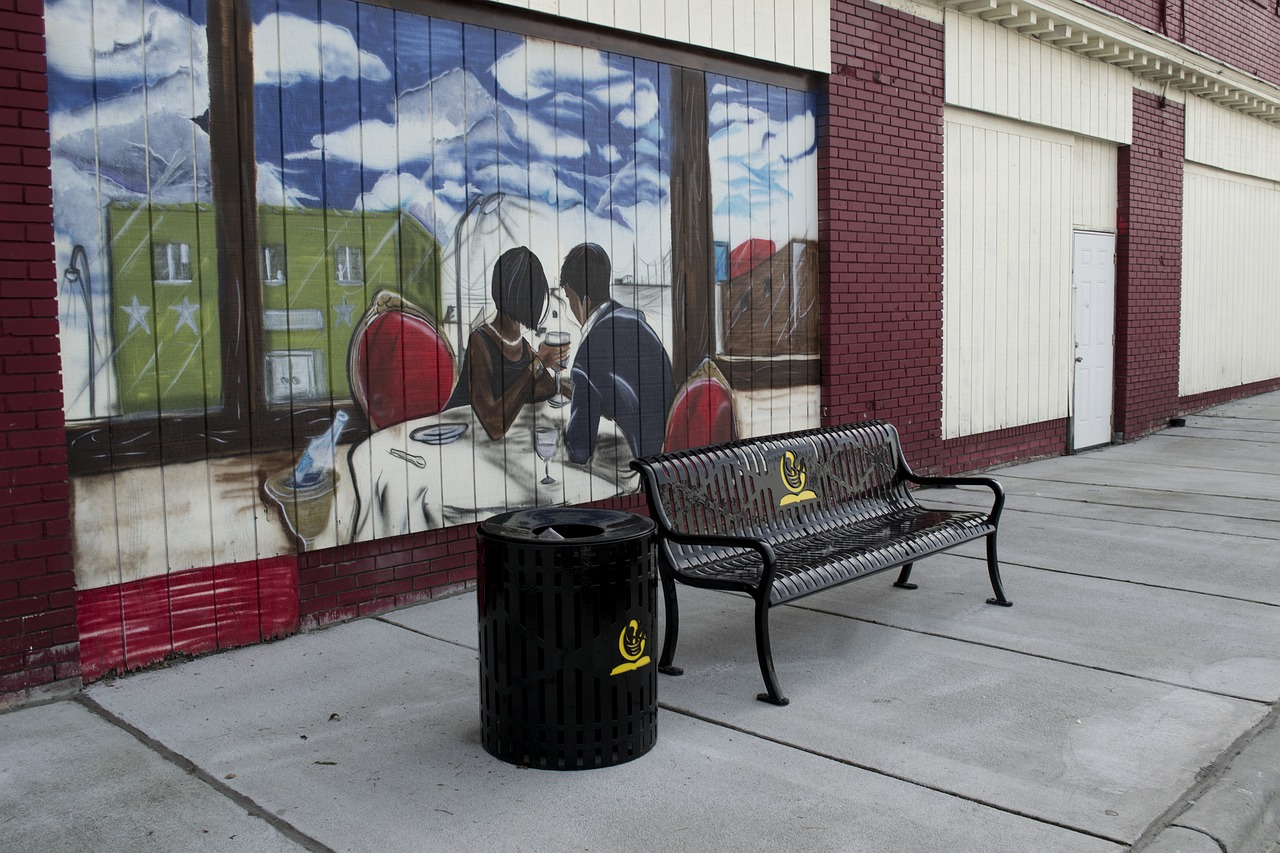 bench sidewalk downtown free photo