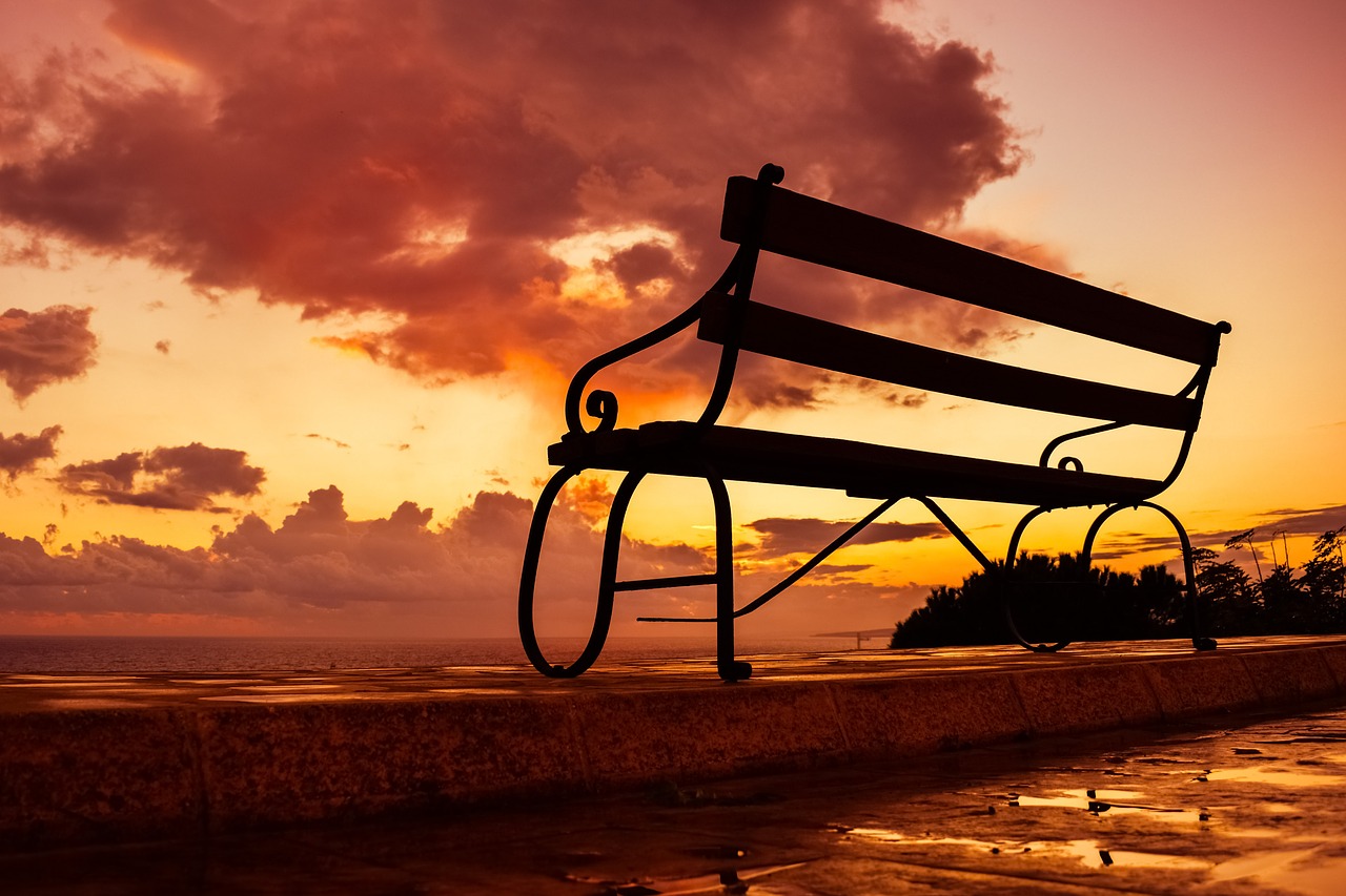 bench sunset sky free photo