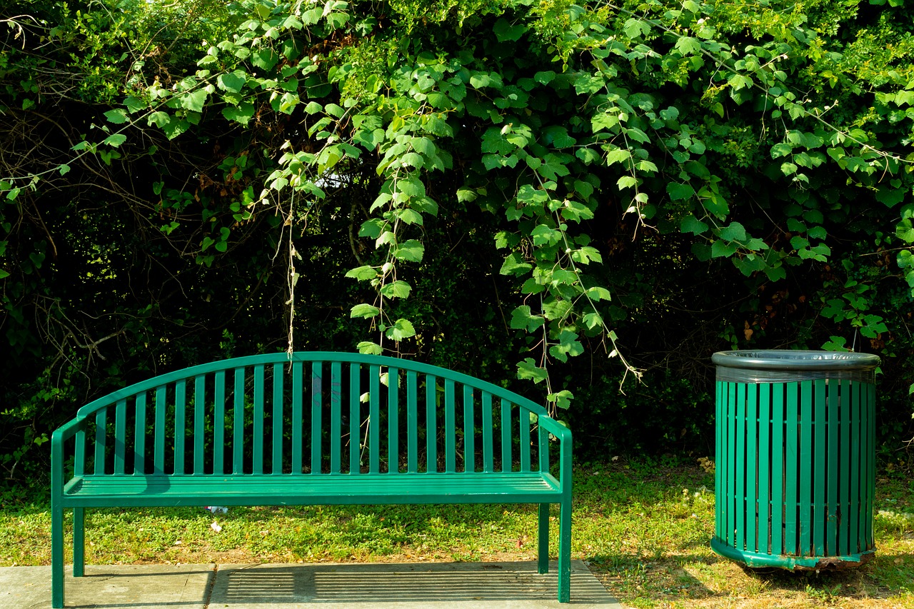 bench  trash bin  metal free photo